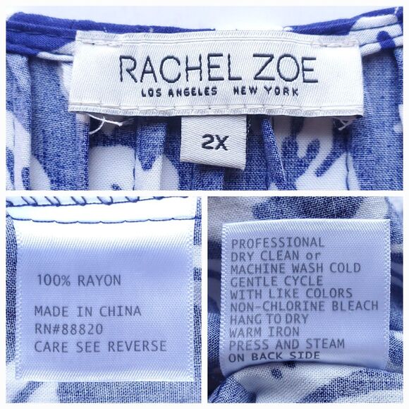 Rachel Zoe Floral Top Womens Plus 2X Blue White V Neck Flutter Cap Sleeve Blouse - Picture 7 of 10